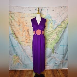 Vintage 1970s Joseph Magnin Purple Maxi Dress With Hot Pants And Suede Details